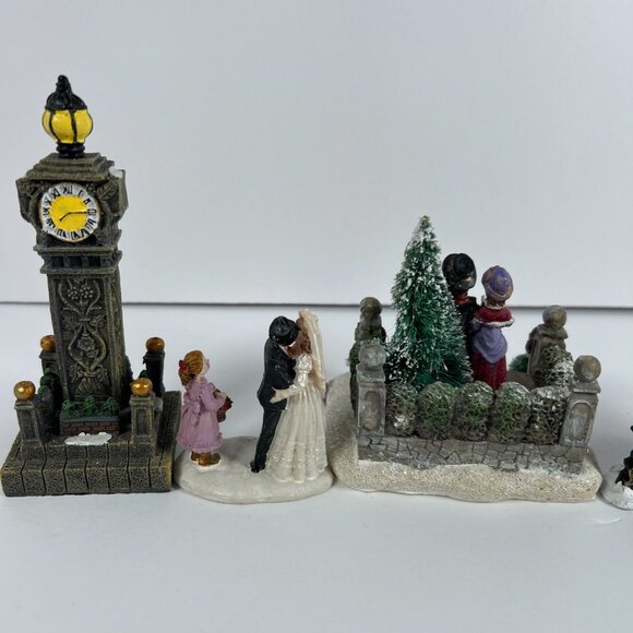 Lot Of 5 Christmas Village Figures Carolers Clock Tower Santa Parade Wedding - Picture 10 of 13